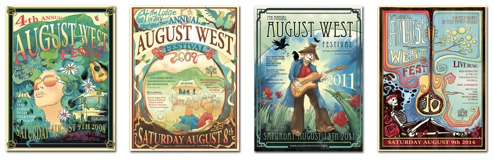 Affiches illustrées pour le August West Festival